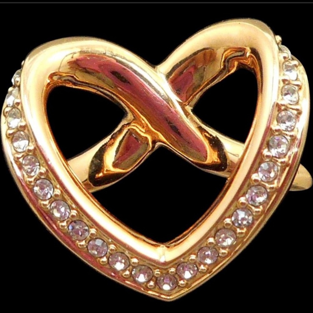 Swarovski Heart Rhinestone gold ring NWOT